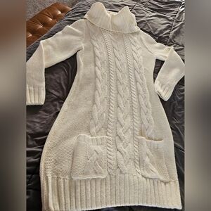 White COZY Cable Knit Dress M